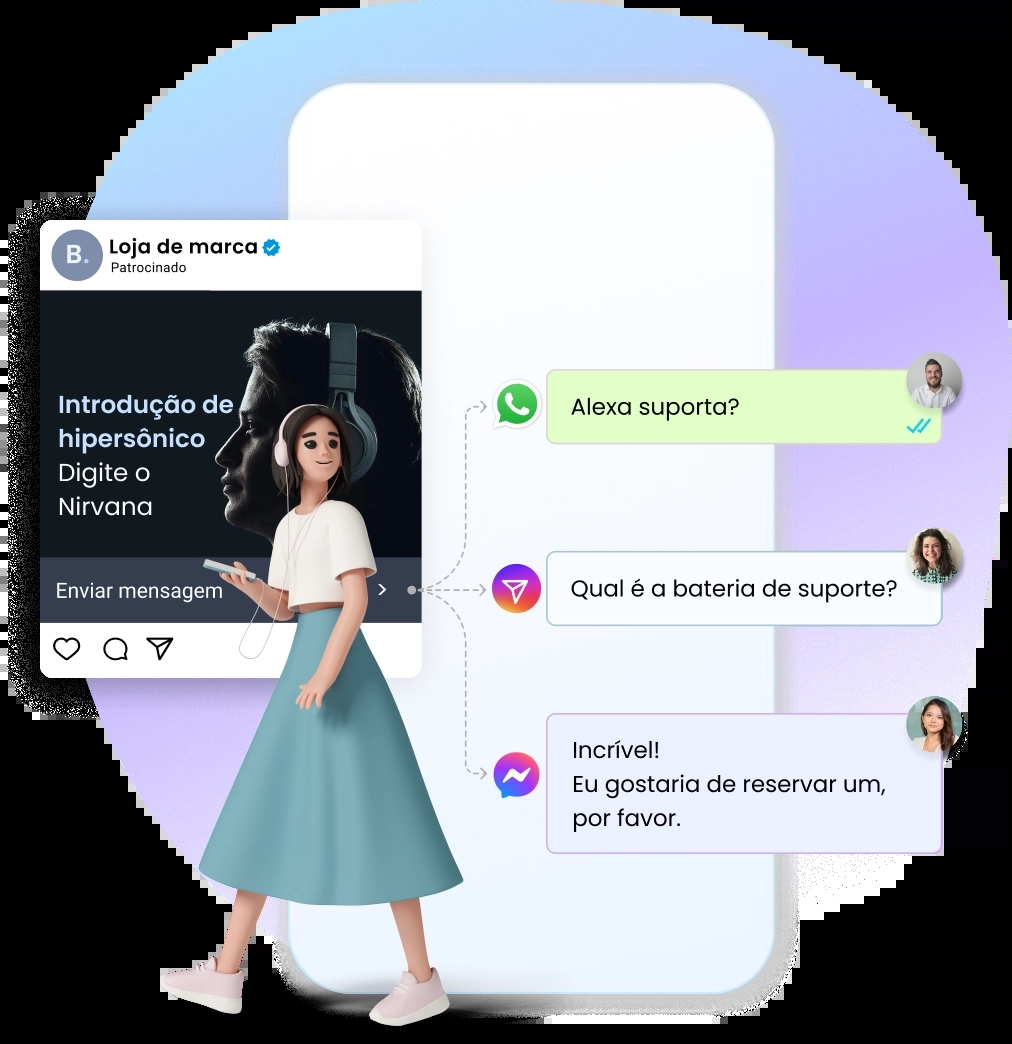Customer using click-to-chat ad for conversations on WhatsApp and Instagram
