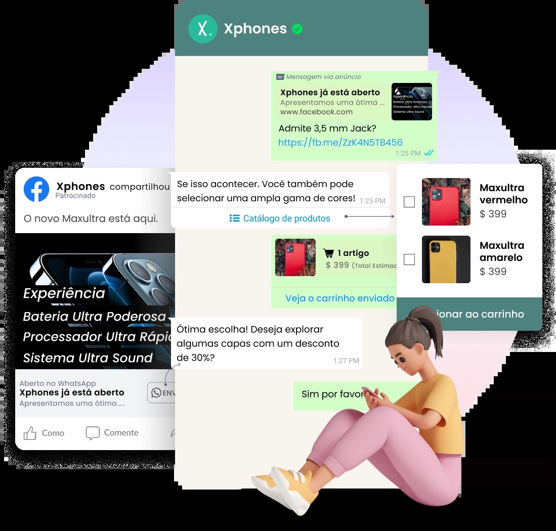 Facebook click-to-chat ad redirected to WhatsApp Business account for purchase by customer