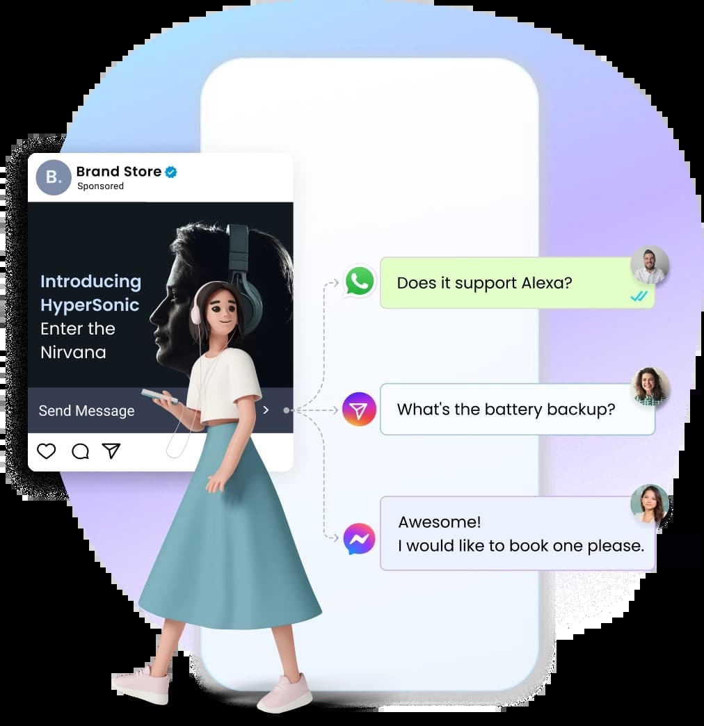 Customer using click-to-chat ad for conversations on WhatsApp and Instagram
