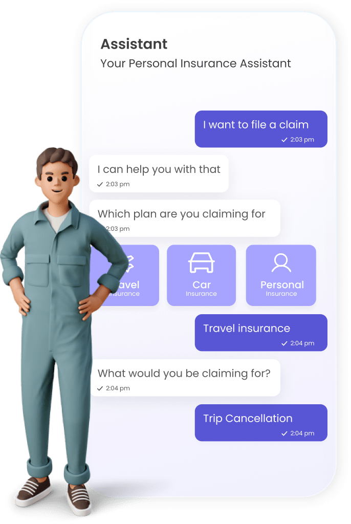 Conversational AI chatbot capabilities being showcased for a finance company offering insurance