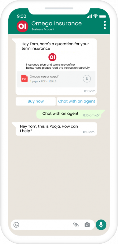Messaging app used by Omega Insurance to offer live one-on-one chat with agents