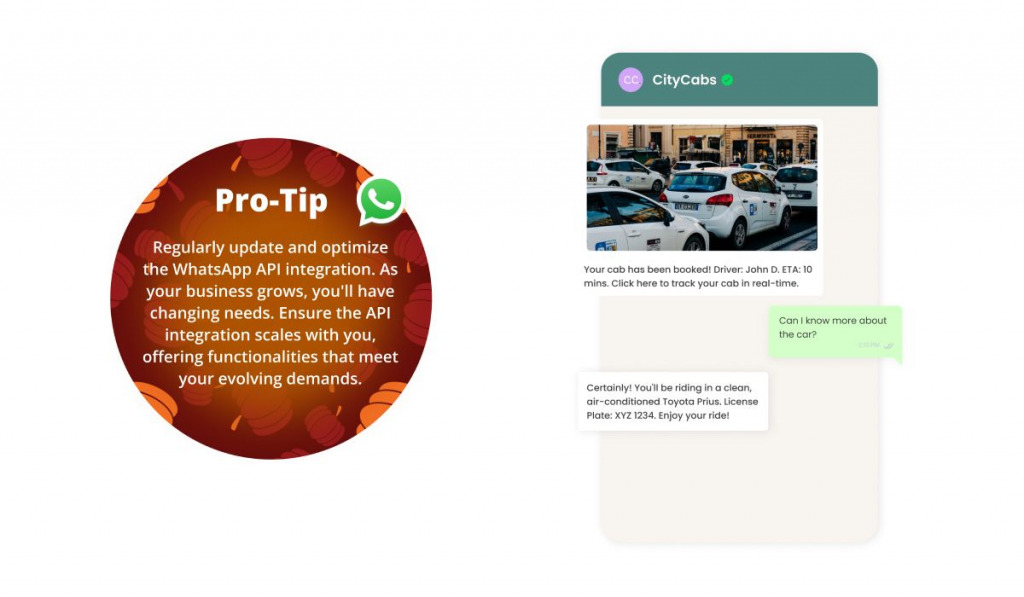 CityCabs' WhatsApp API integration providing real-time cab updates to riders