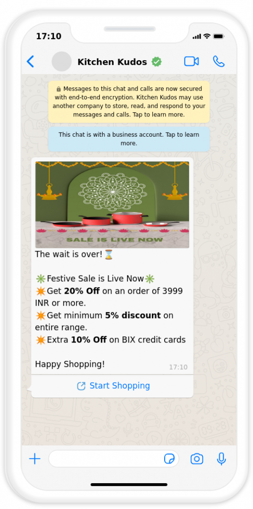Share ongoing deals on WhatsApp Business