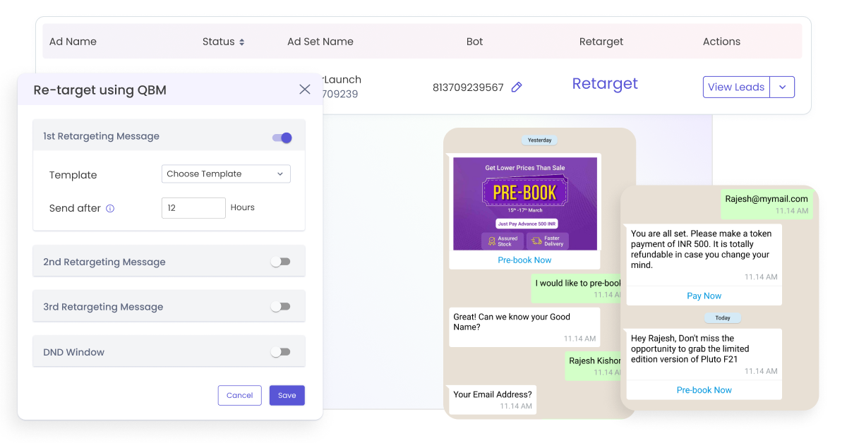 Image of platform showing the automated retargeting feature