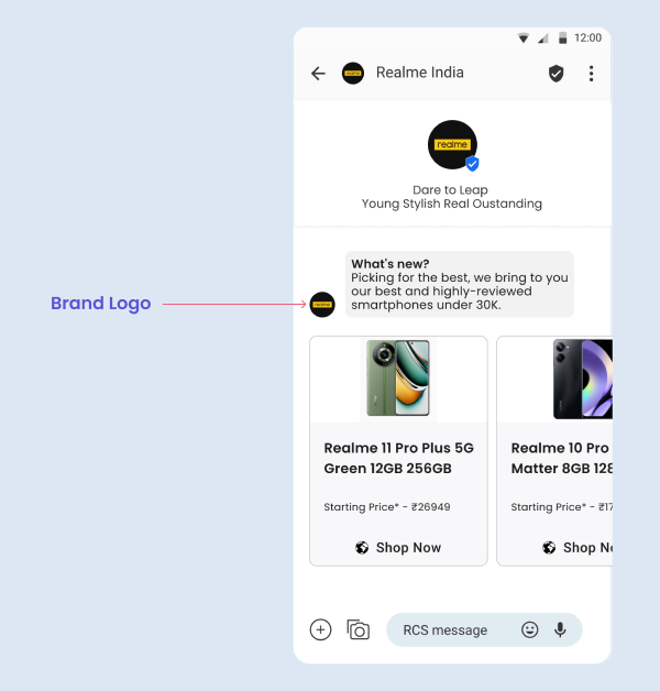 With RCS Business Messaging, brands can add their logos to their messages instead of random numbers, preventing fraud and building trust 