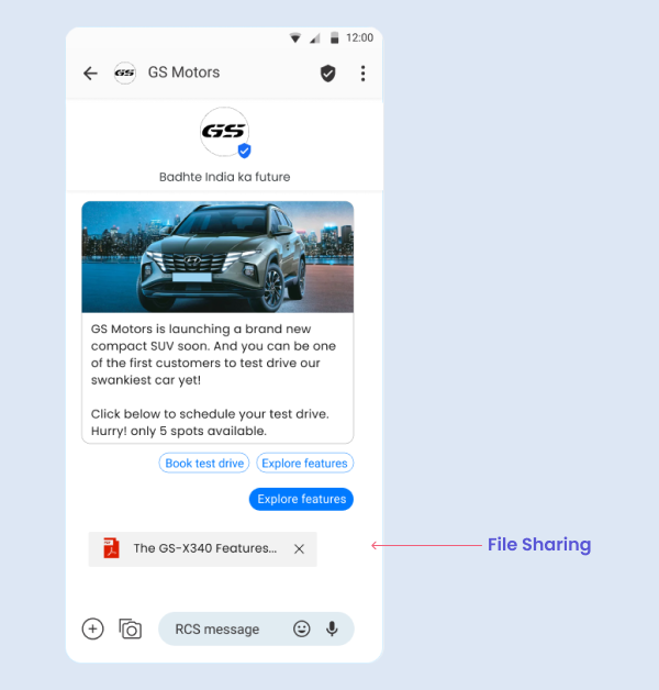 Converse with your customers in an interactive way with images, gifs, videos, and file sharing on RCS Business Messaging