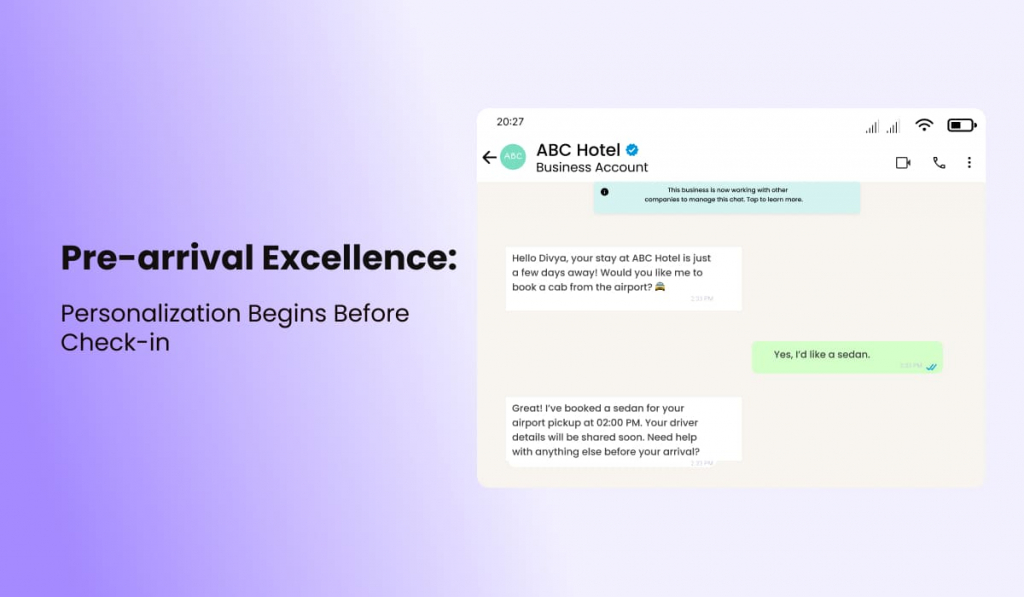 Pre-arrival excellence in hospitality: A hotel uses messaging to offer convenient airport transfer booking to an upcoming guest.